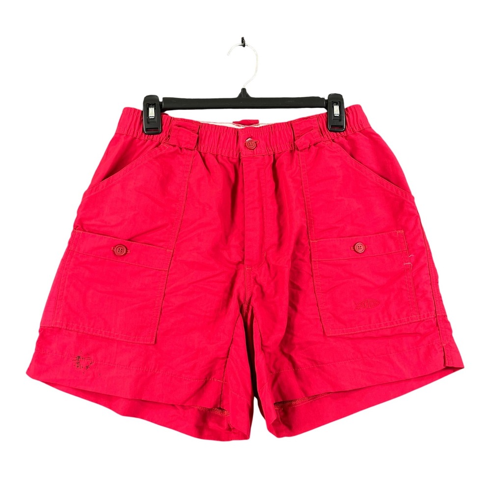 AFTCO Bluewater Fishing Shorts Mens 32 Red Nylon Cargo Pockets Made in USA